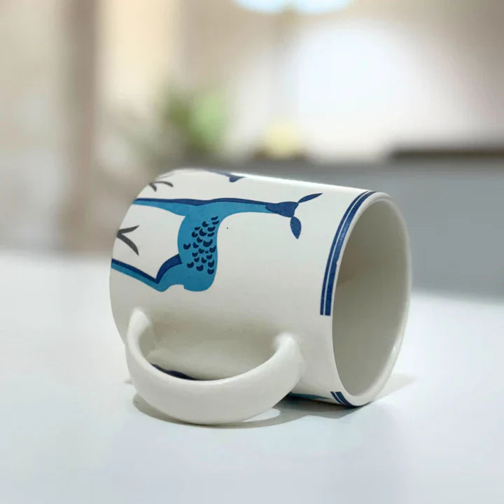 White & Blue Ceramic Deer Coffee & Tea Mug - 330 ml