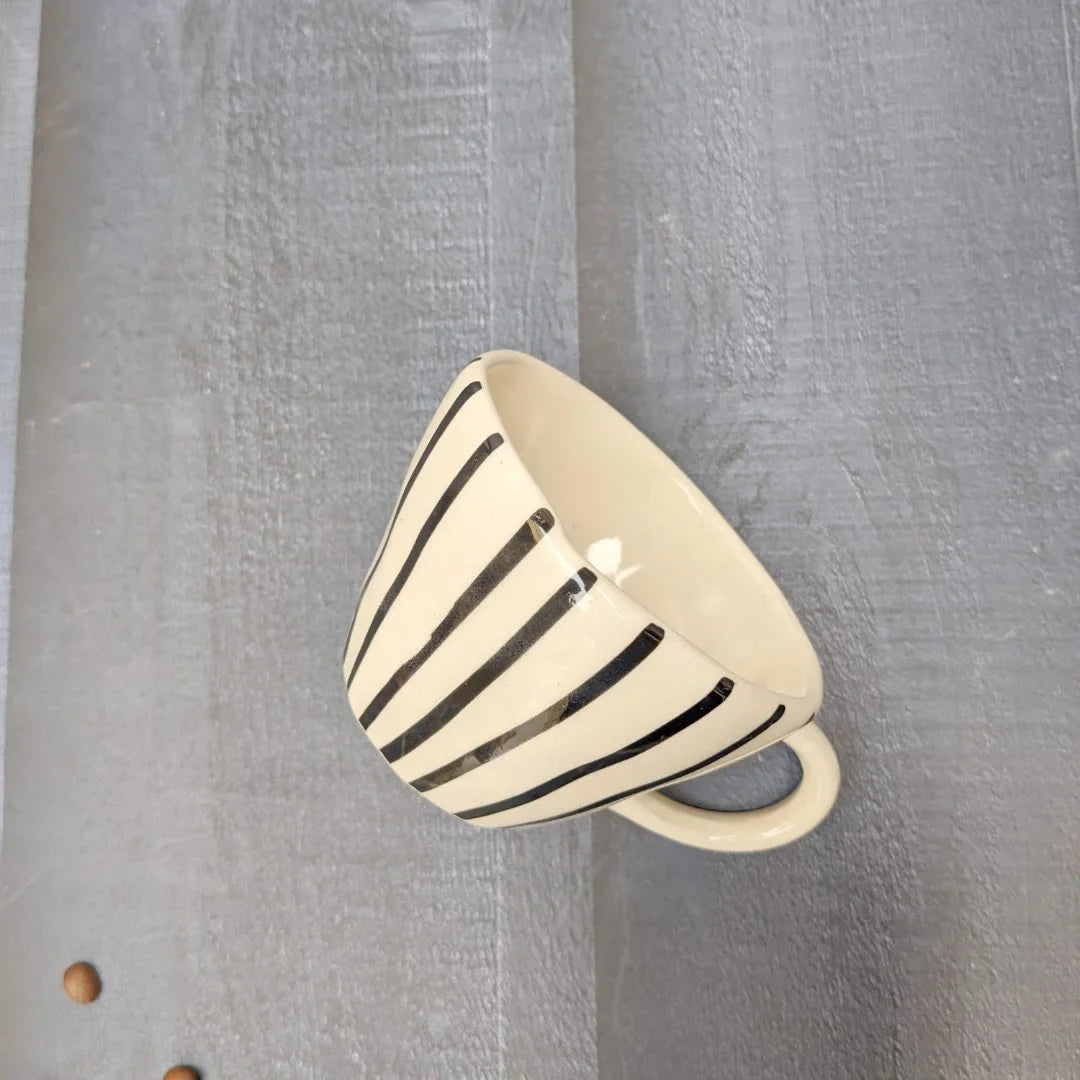 White Ceramic Cup with Black Vertical Stripes - 240 ml