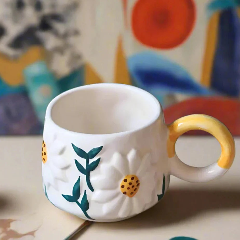 Artful Blooming Daisy Hand Painted Mug - 300 ml