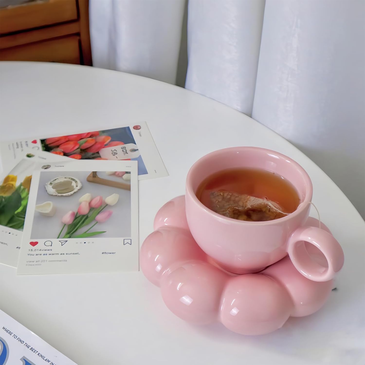 Pink Sunflower Delight Ceramic Bubble Cup & Saucer - 250 ml