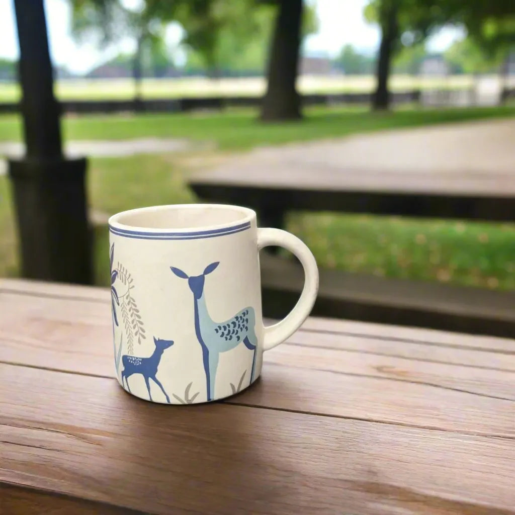 White & Blue Ceramic Deer Coffee & Tea Mug - 330 ml