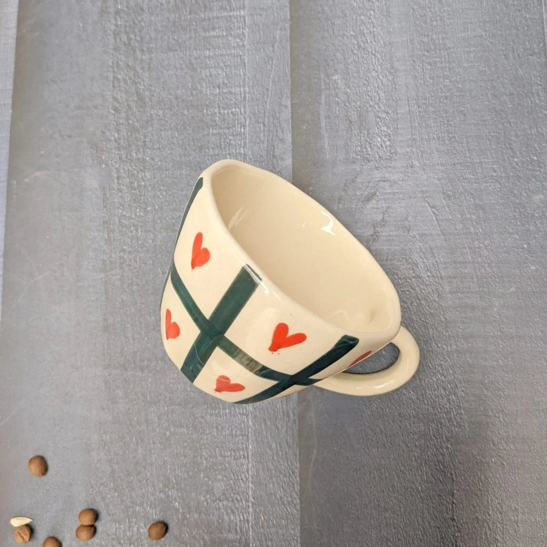 White, Black & Red Hearts Romantic Ceramic Mug - 240 ml