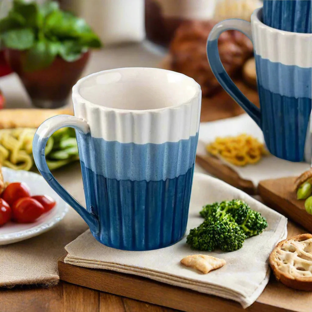 White & Blue Triple Shade Ceramic Mug - 300 ml