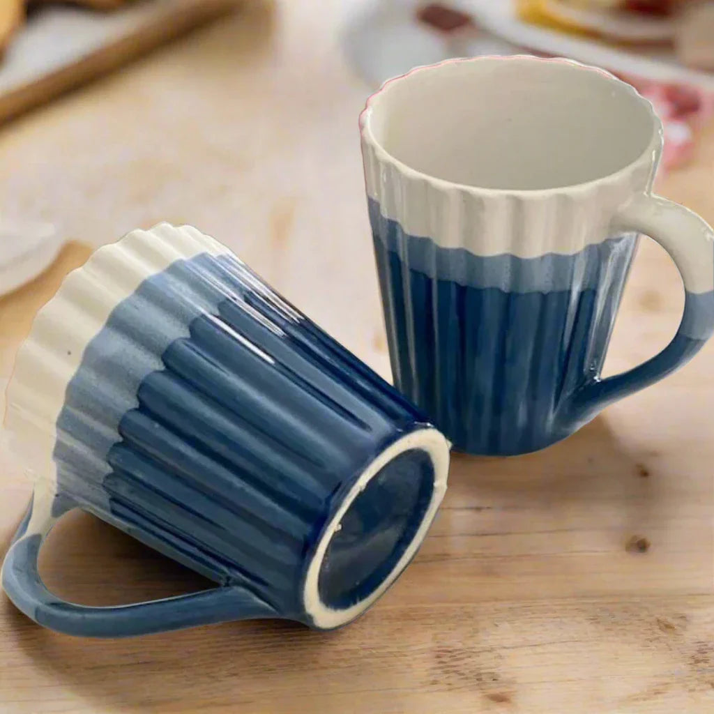 White & Blue Triple Shade Ceramic Mug - 300 ml